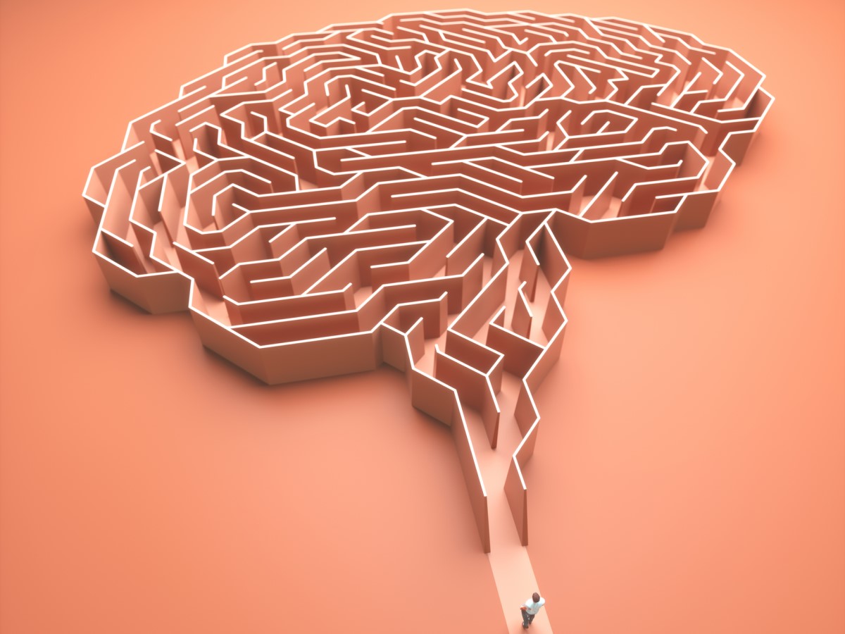Mozog zobrazený ako labyrint pre jeho zložitosť, človek vstupuje do bludiska