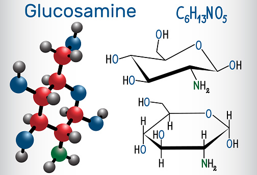 Chemický vzorec s molekulami glukosamínu