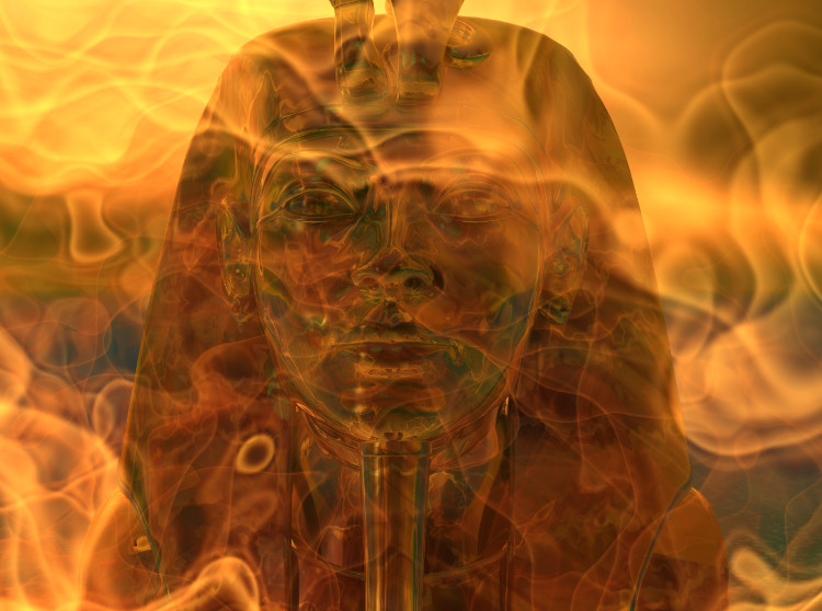 silueta faraónovej tváre v oranžovej hmle
