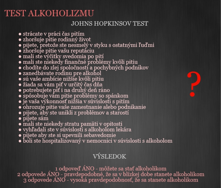 Infografika znázorňuje test alkoholizu Johns Hopkinsov test 