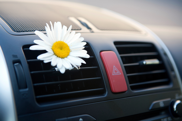 Klimatizácia v aute, výduchy vzduchu, kvetina, príjemná vôňa, údržba