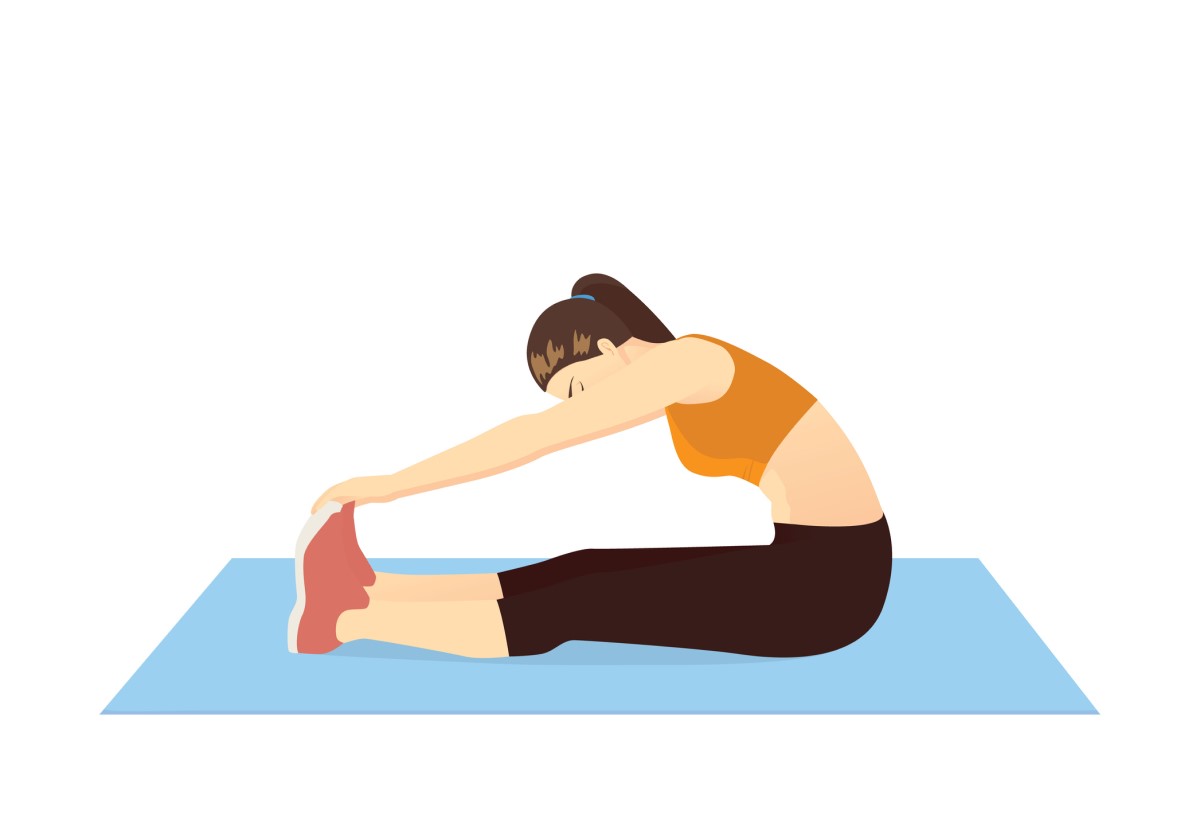 Žena cvičí svaly chrbta, natiahnutie celej dĺžky tela - animovaný obrázok
