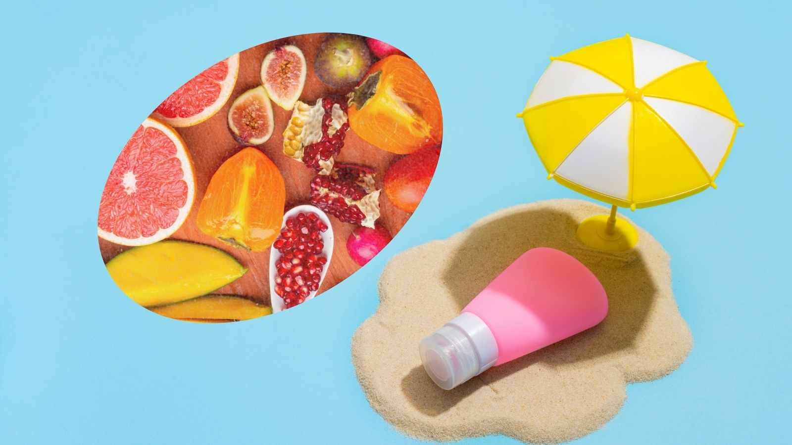 Ovocie a zelenina - a letné opaľovanie na slnku -  ochrana slnečník a krém