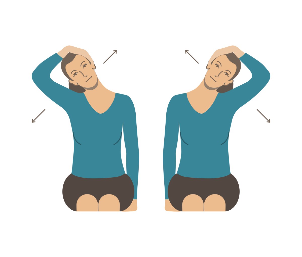 Žena cvičí svaly krku, trapézy, chrbát, animovaný obrázok