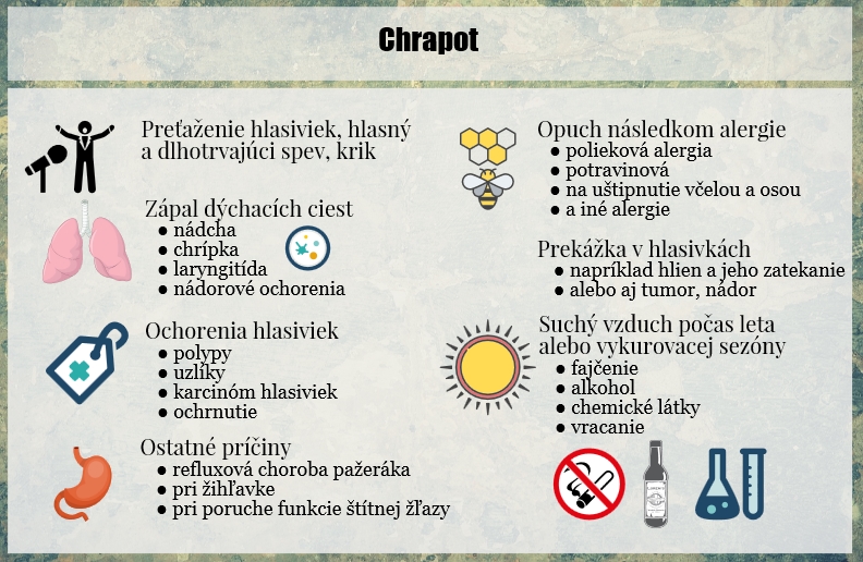 Zhrnutie najčastejších príčin Infografika znázorňuje najčastejšie príčiny chrapotu