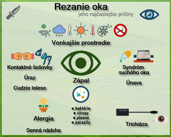 Najčastejšie príčiny, ktoré majú za následok rezanie očí Infografika udáva najčastejšie príčiny rezania oka