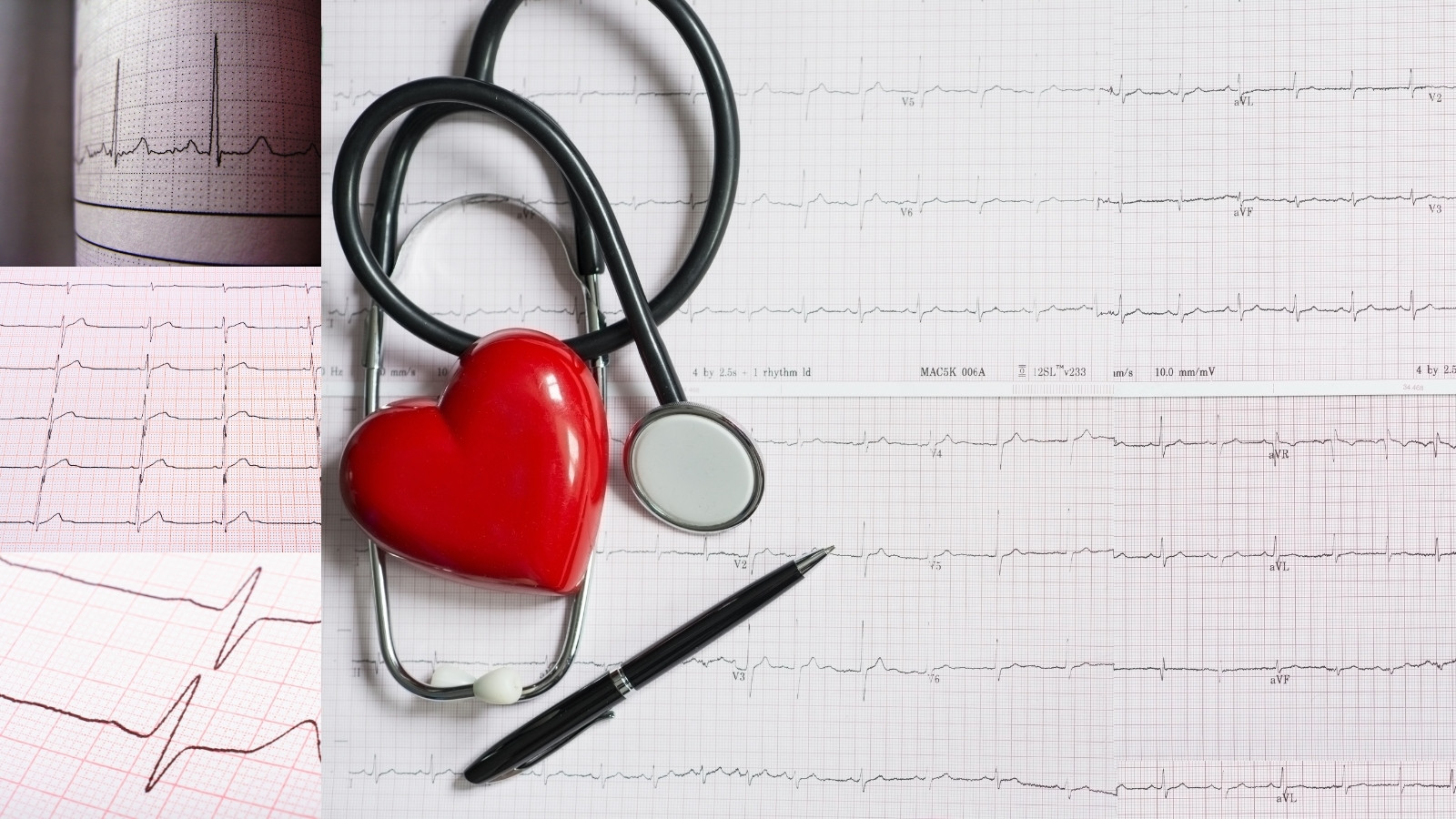 EKG - elektrokardiogram a fonendoskop so srdcom, pero