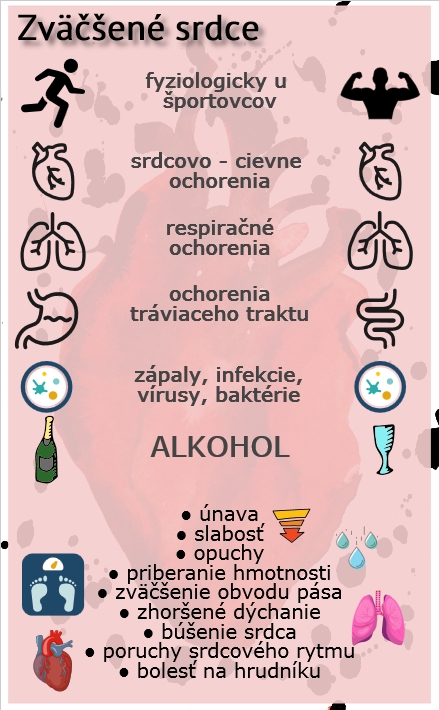 Stručné informácie k zväčšeniu srdca Infografika uvádza hlavné informácie o zväčšenom srdci